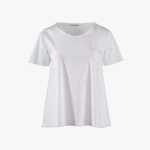 Das weiße Basic-Shirt aus feinem Blusenstoff. Edler als die meisten. Von Silk Sisters, München.