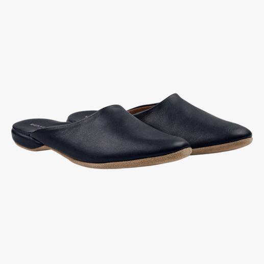 Derek Rose Leder-Slipper in Navy, Größe 41, seitlich präsentiert.