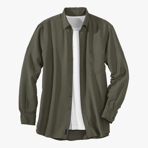Tencel™-Denim-Shirt in Olivgrün, ungetragen.