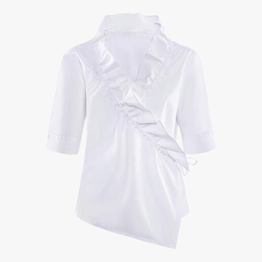 Die klassische, weiße Basic-Bluse mit modischem Facelift. Alles andere als langweilig. Vom Newcomer-Label Armagentum® aus Österreich.