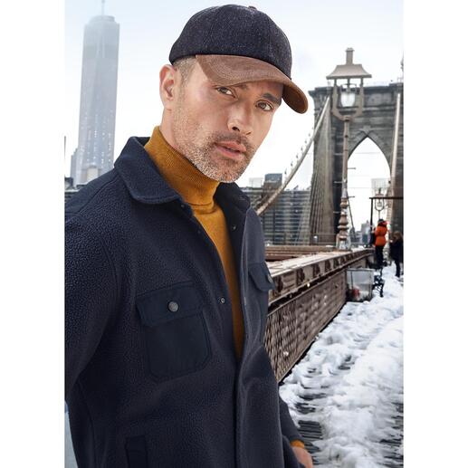 Leder-Tweed-Cap, Navy