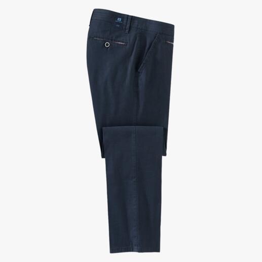 Navyfarbene Business-Leinenhose, Ansicht von der Seite.