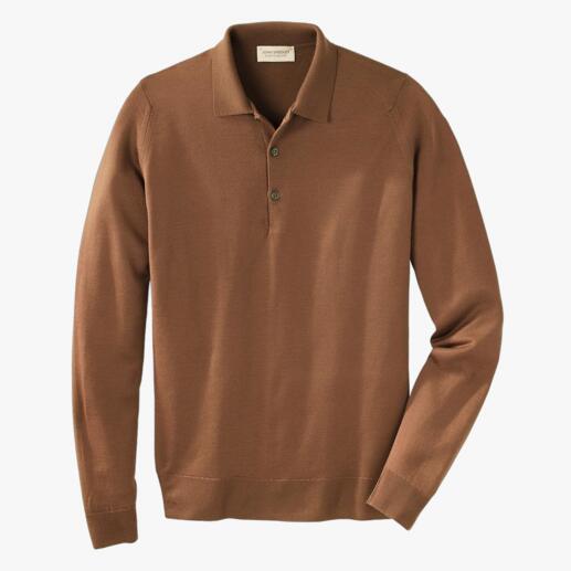 Vorderansicht eines Langarm-Polos von John Smedley in Ginger.