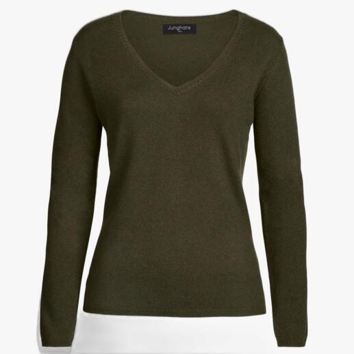 Damen V-Pulli aus Kaschmir in grün.