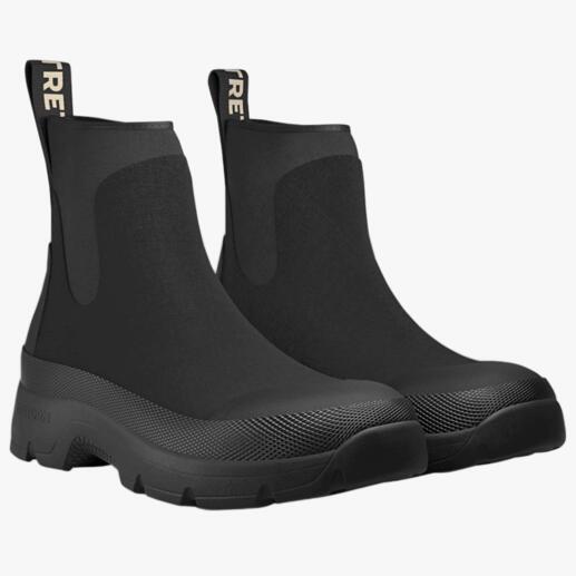 Der Neopren-Chelsea in skandinavischem Design: bequem, wetterfest und unverkennbar stilvoll:. Für Damen und Herren. Von Gummistiefel-Spezialist Tretorn/Schweden, seit 1891. Schwarze Tretorn Neopren-Chelsea-Stiefel mit elastischem Einsatz.