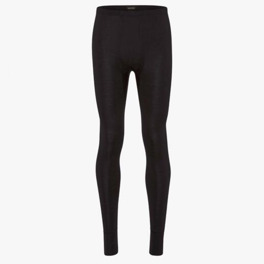 Schwarze lange Unterhosen auf grauem Hintergrund.