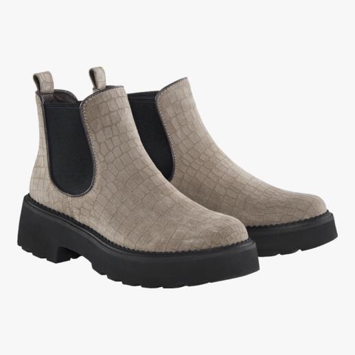 Die modischen Chelsea-Boots von Green Comfort - so bequem und leicht wie Pantoffeln. Mit stoßdämpfender Hightech-Sohle und trendiger Reptilien-Optik.