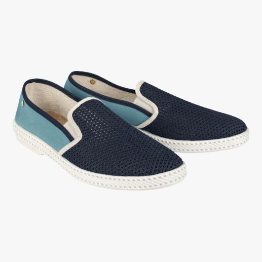 Dunkelblauer Rivieras Sommer-Slipper mit aqua farbener Seite, zwei Paar.