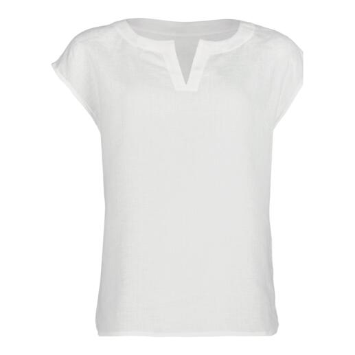 Weißes Loungewear-Blusenshirt aus Leinen.