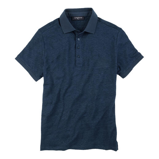 Dunkelblaues Leinen Polo-Shirt in Größe 48 mit kurzer Ärmeln und einem klassischen Kragen.
