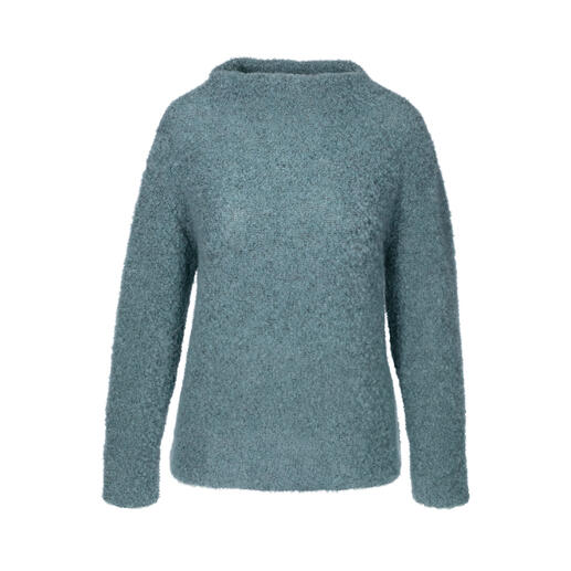 Seiden-Bouclé-Pullover in blau mit Rundhalsausschnitt