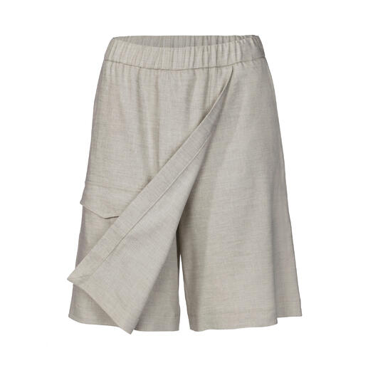 Beige Cargo-Bermudas aus Leinen mit drapierter Vorderseite