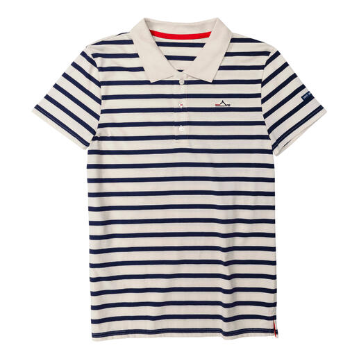 Gestreiftes Saint James Bretagne-Poloshirt mit Kragen, in navy-blau und weiß.