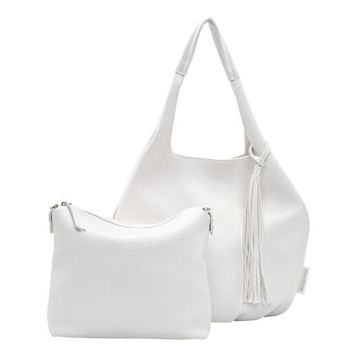 Weißer Soft-Shopper mit zusätzlichem kleinen Beutel, auf weißem Hintergrund.
