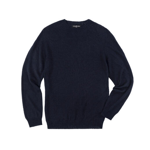 Dunkelblauer Kaschmir-Leinen-Pullover.