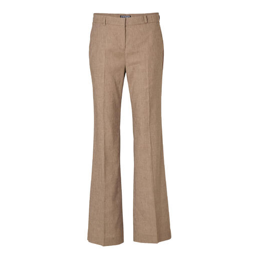 Vorderansicht einer eleganten beige Business-Leinenhose mit schmalem Schnitt