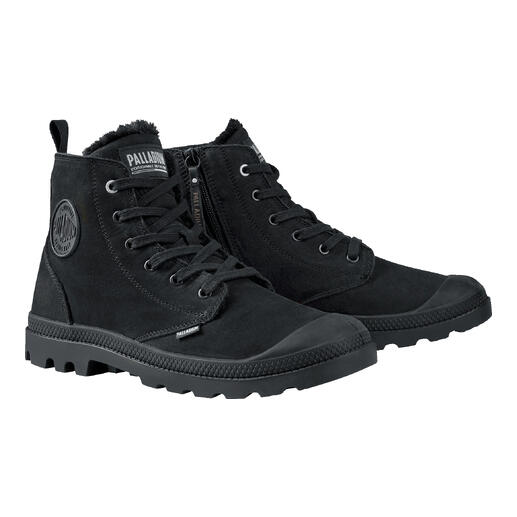 Schwarzer Palladium Winter Boot mit Schnürung und seitlichem Reißverschluss, Größe 41