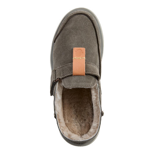 Obenansicht der grauen/khakifarbene Satorisan Clogs.