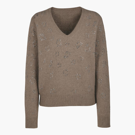 Flauschiger Pullover mit V-Ausschnitt und dekorativen Steinen