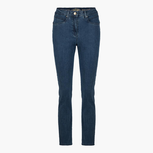 Blaue Zauberbund-Jeans von R. by BRAX, Slim Fit, vorn mit Taschen.