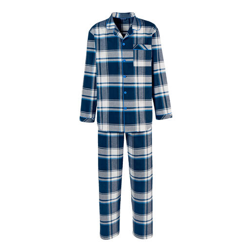 Gestreifte Flanell-Pyjama für Herren in blau-weiß.