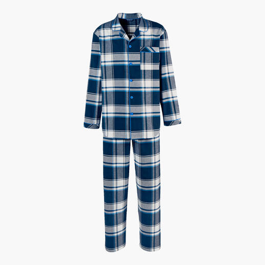 Gestreifte Flanell-Pyjama für Herren in blau-weiß.