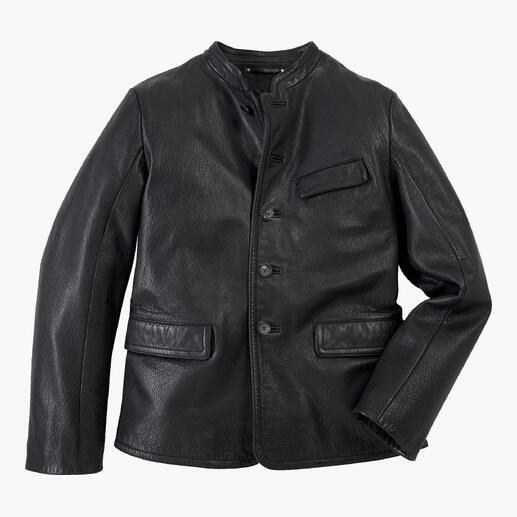 Schwarze Oconi Büffelnappa-Lederjacke mit Knopfleiste und Taschen, Größe 48