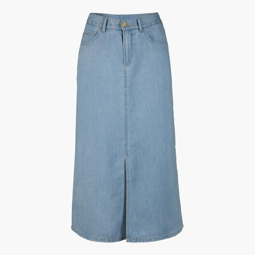 Luftiger 5-Pocket-Jeansrock von Gardeur in Hellblau mit Schlitz vorn.