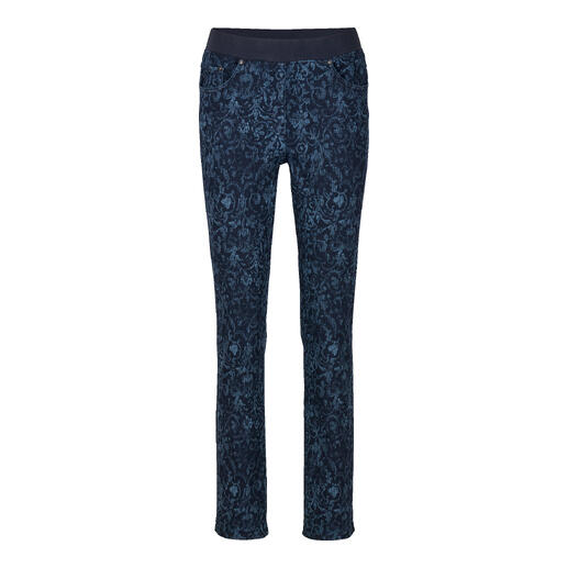 Ornament-Jeggings von Raphaela in Dunkelblau, mit floralem Muster.