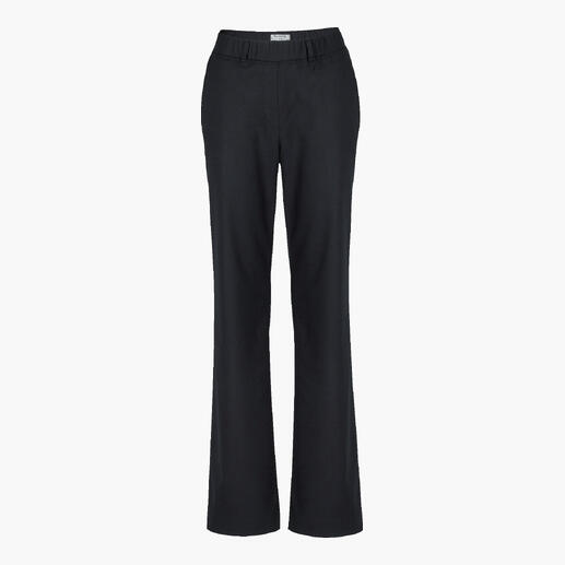 Navyfarbene Lyocell-Wollhose im Stehen mit elastischem Bund.