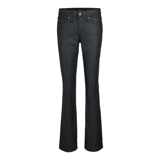 Schwarze Bootcut-Jeans mit klassischem Schnitt und leichtem Stretch.