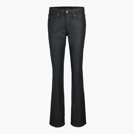 Schwarze Bootcut-Jeans mit klassischem Schnitt und leichtem Stretch.