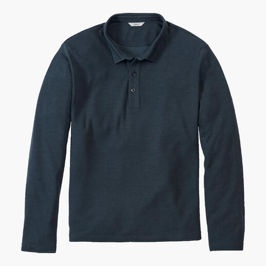 Marineblaues Pique Langarm Polo Shirt mit Knöpfen.