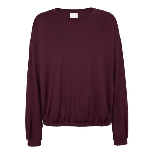 Dunkelrotes Mey Loungewear Shirt mit elastischem Bund und langen Ärmeln.