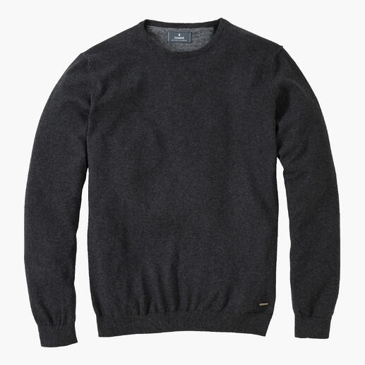 Anthrazitfarbener Feinstrick Longsleeve mit Rundhalsausschnitt, Größe 46