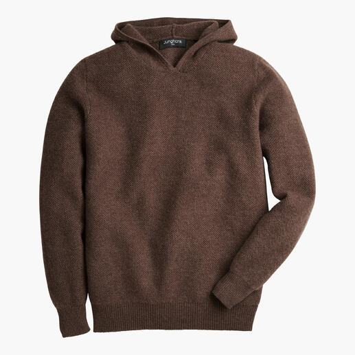 Brauner Pique-Hoodie mit Kapuze und einem langen Arm