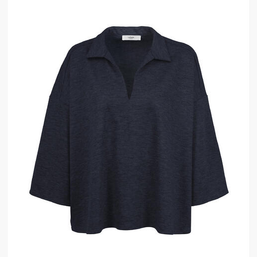 Punto Milano-Tunika von LaSalle in Dunkelblau mit halbem Kragen.
