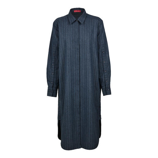 Gestreiftes Longblusenkleid in Blau mit einem klassischen Kragen.