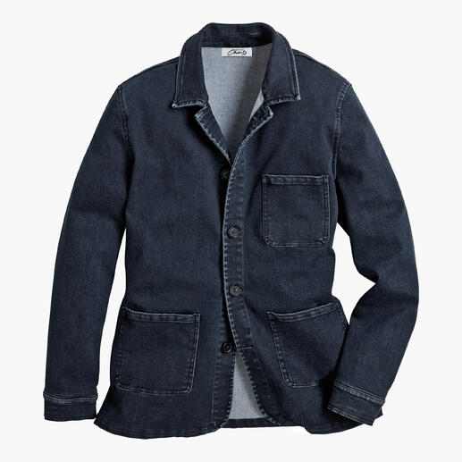 Kaschmir Denim Shacket in Dunkelblau auf weißem Hintergrund.