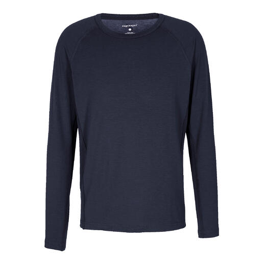 Dunkles Pyjama-Shirt für Herren, frontal abgebildet.