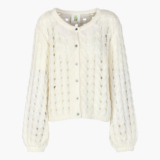 Tencel Alpaka-Cardigan in Offwhite, Strickdesign mit Knöpfen an der Front.