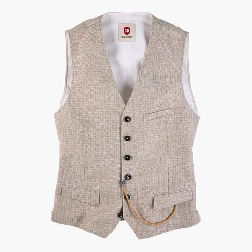 Hellbeige Panama-Weste mit Knöpfen und einer Tasche.