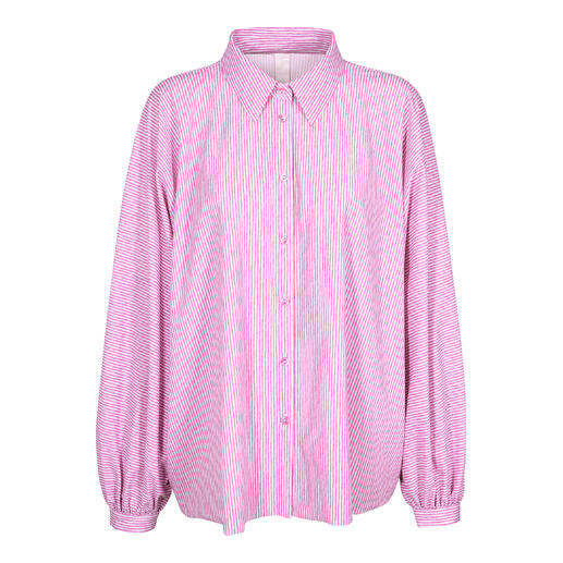 Pink gestreifte Bluse für Frauen, auf einem weißen Hintergrund.