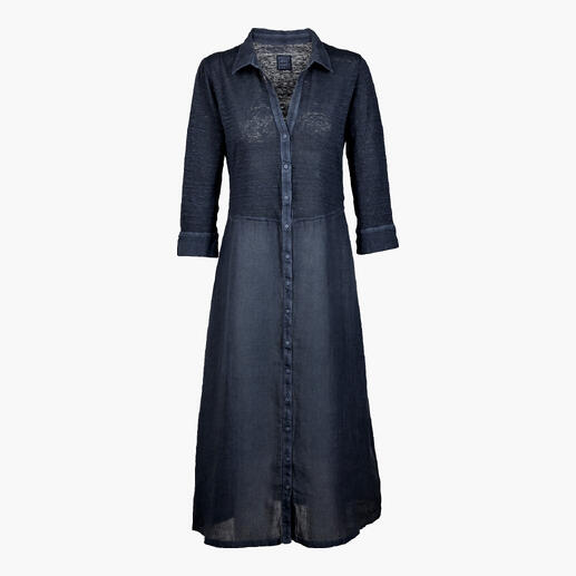 Dunkelblaues Leinen-Kombikleid mit Knopfleiste und langem Schnitt
