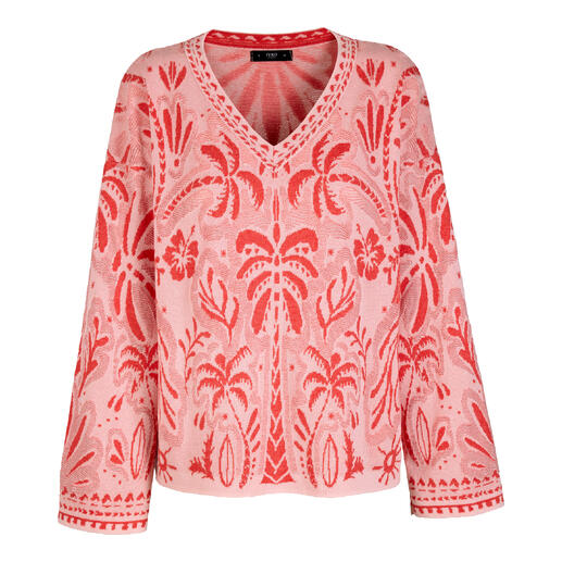 Rosa Jacquard-Pullover mit floralem Design und lockerer Passform
