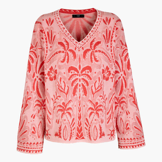 Rosa Jacquard-Pullover mit floralem Design und lockerer Passform