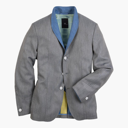 Olivfarbenes Doubleface-Sakko in Größe 48 mit abnehmbaren Detail.