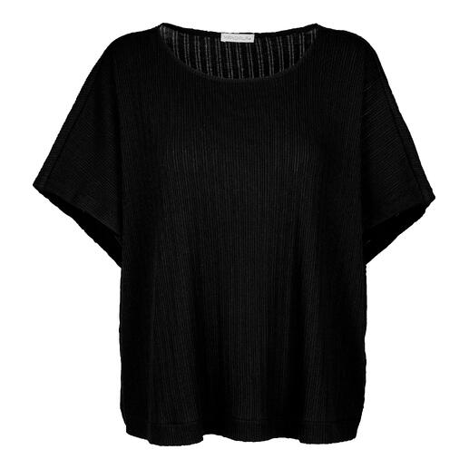 Schwarzes, lockeres Yoga-Shirt mit kurzen Ärmeln.