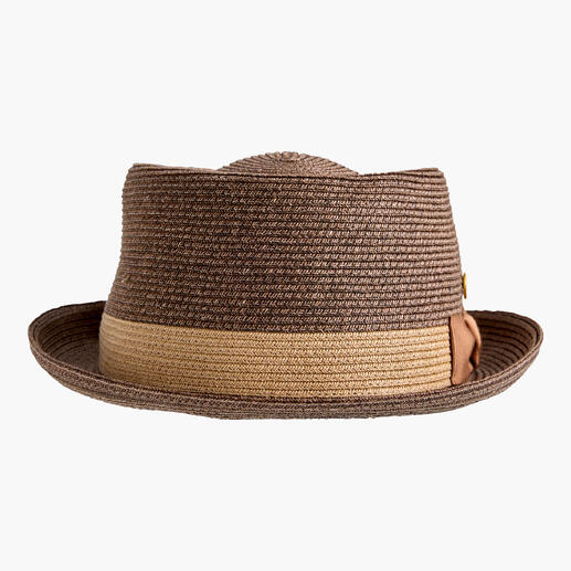 Brauner Pork Pie Hut von Mayser mit breiter Krempe.