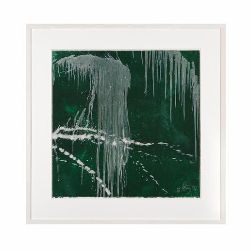 Pat Steir – Wasserfall grün Pat Steirs berühmte Wasserfälle: Ausgestellt in Museen. Und jetzt als hochwertige Lithografie bei Ihnen zu Hause.  35 Exemplare. Maße: 60,5 x 60,5 cm